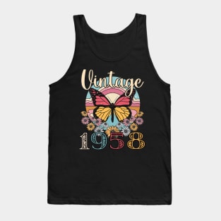 Floral Butterfly Retro Vintage 1958 65th Birthday Tank Top